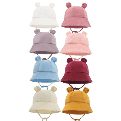 Bear Ear Baby Bucket Hat | Adjustable Strap, Unisex Cotton Hat for Babies 3-12 Months