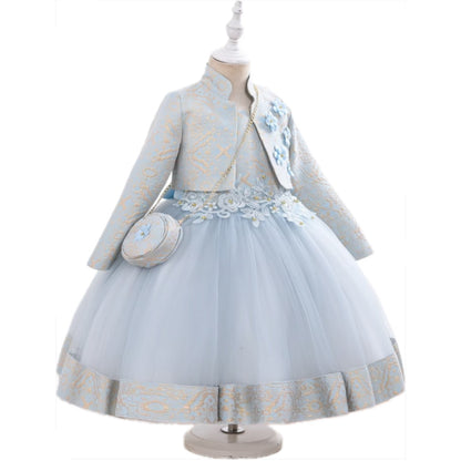 Jacquard Three Piece Dress | Elegant Ball Gown for Girls