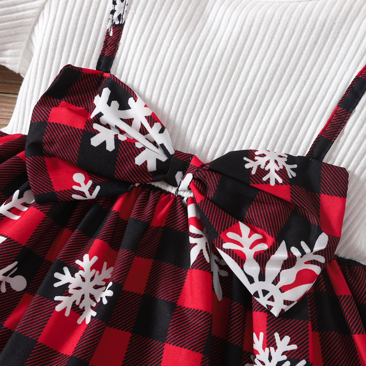 Snowflake Red Plaid Christmas Dress for Girls | Festive Holiday Dress with Bow