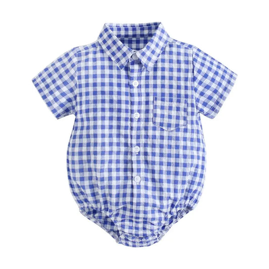 Cotton Gingham Short Sleeve Onesie | Stylish Plaid Bodysuit for Baby Boys itsykitschycoo