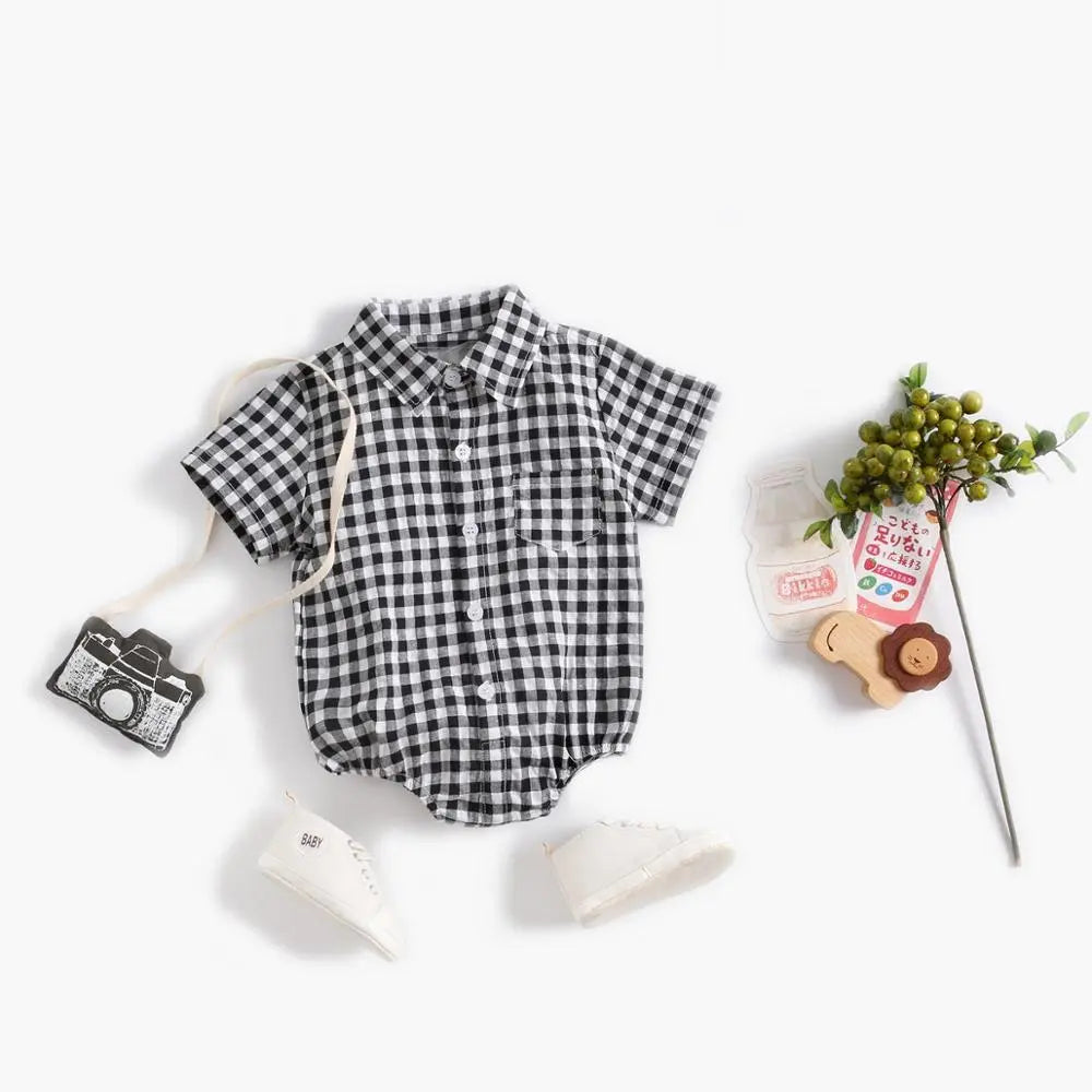 Cotton Gingham Short Sleeve Onesie | Stylish Plaid Bodysuit for Baby Boys itsykitschycoo