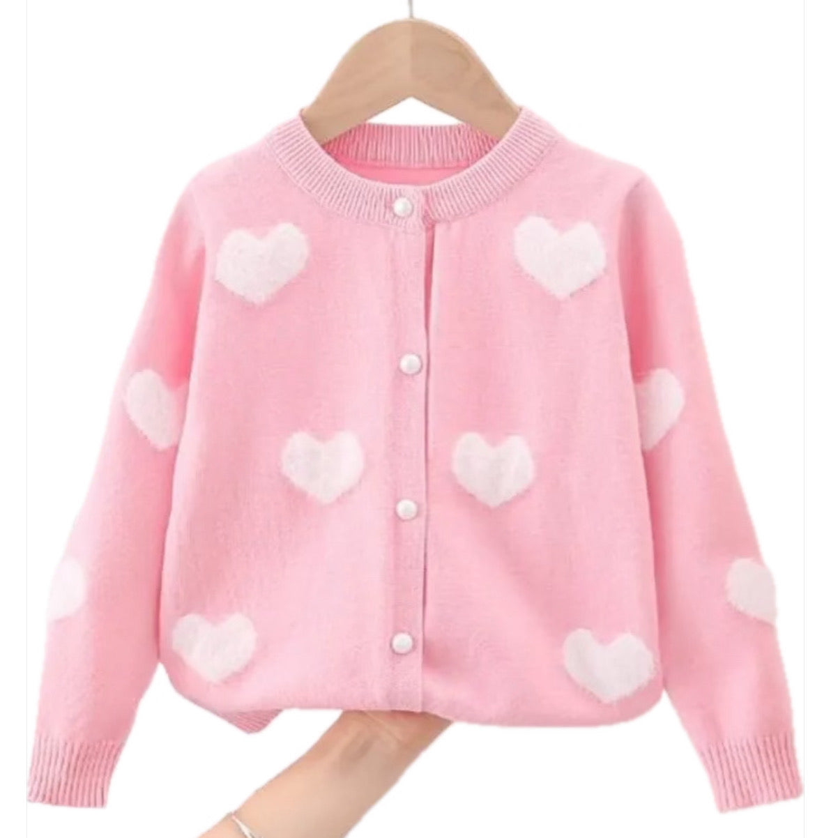 Toddler Girls Knitted Sweater Cardigan | Heart Print