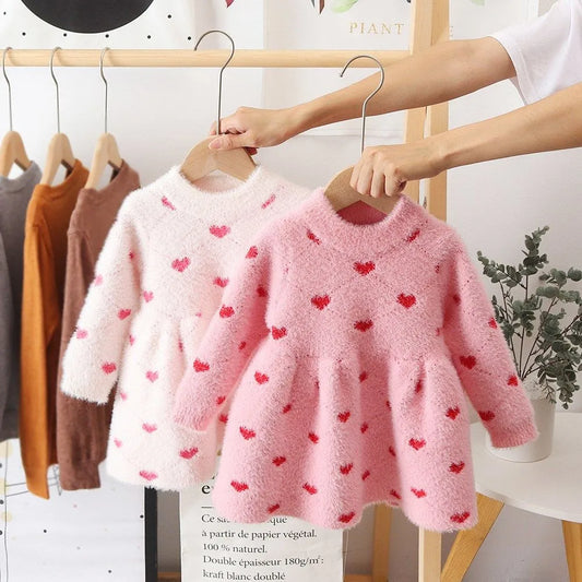 Fuzzy Sweater Valentines Heart Dress | Knit Material