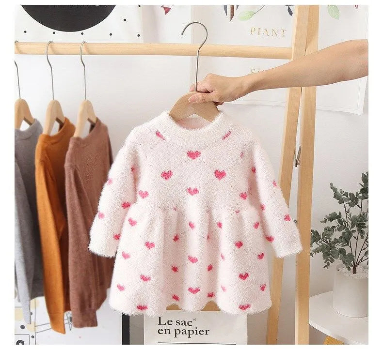 Fuzzy Sweater Valentines Heart Dress | Knit Material