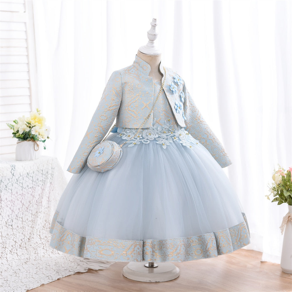 Jacquard Three Piece Dress | Elegant Ball Gown for Girls itsykitschycoo