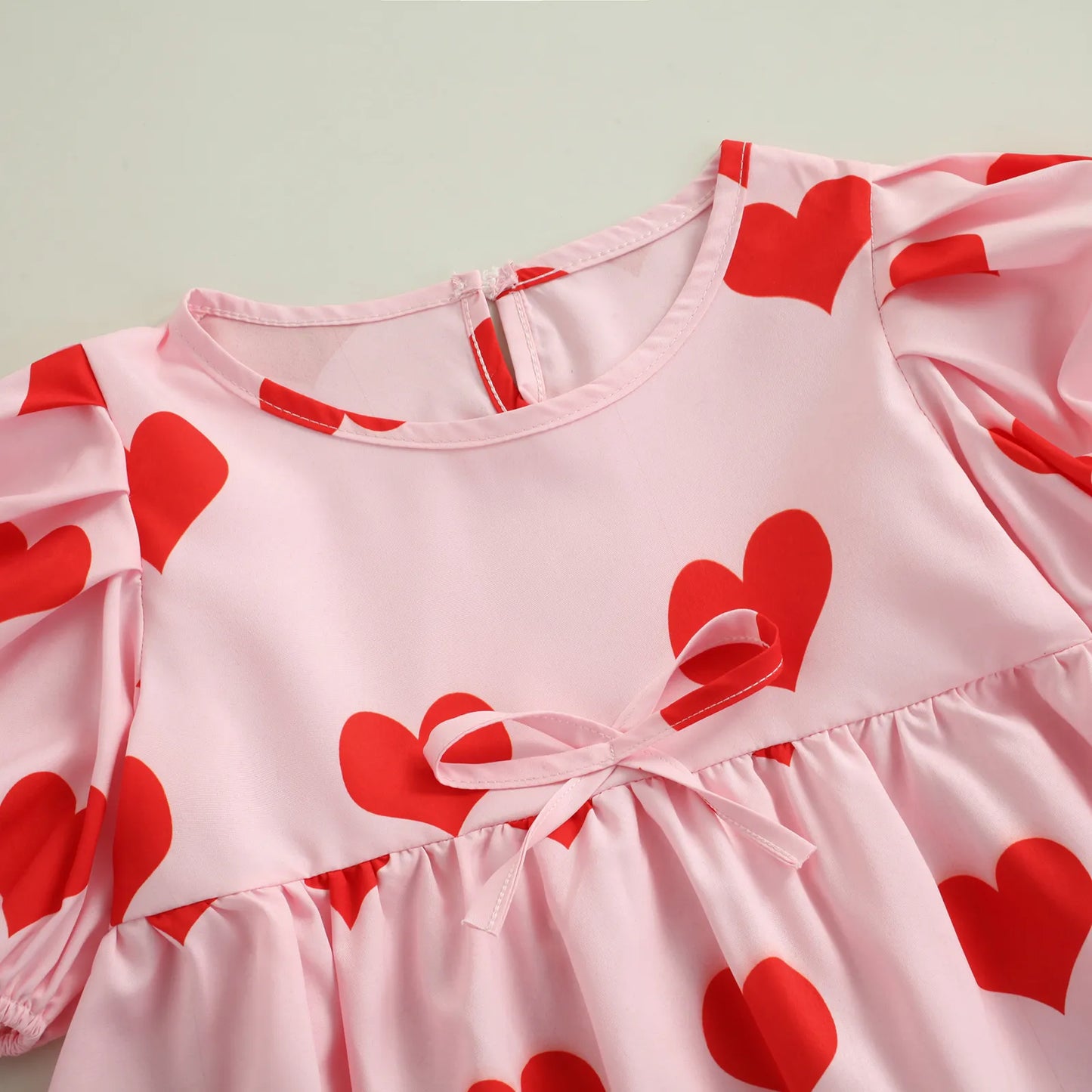 Valentine's Day Toddler Kid Baby Girl Dress | Red Heart Print Puff Sleeve