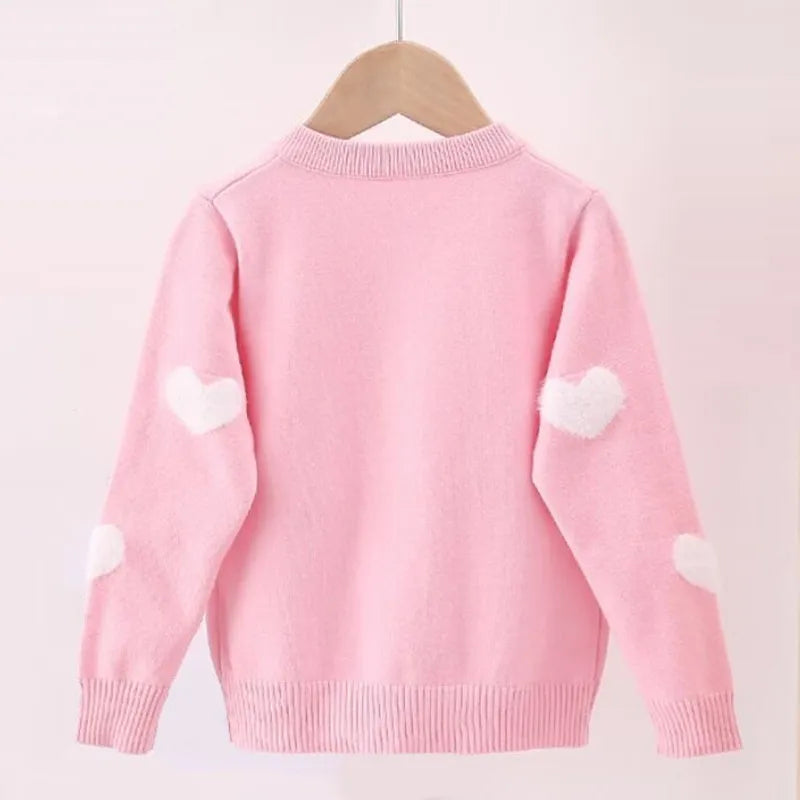 Toddler Girls Knitted Sweater Cardigan | Heart Print