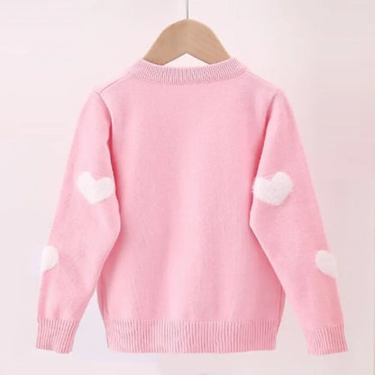 Toddler Girls Knitted Sweater Cardigan | Heart Print