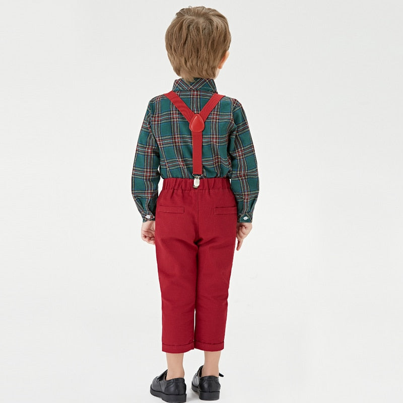 Boys Christmas Outfits | 3M-6T Formal Shirt, Bowtie, + Suspender Pants Sets