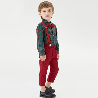 Boys Christmas Outfits | 3M-6T Formal Shirt, Bowtie, + Suspender Pants Sets