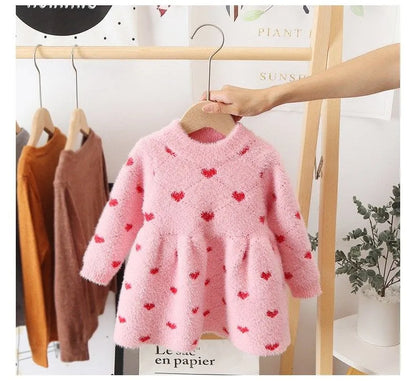 Fuzzy Sweater Valentines Heart Dress | Knit Material