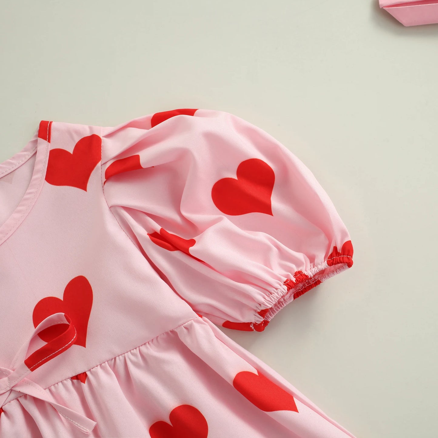 Valentine's Day Toddler Kid Baby Girl Dress | Red Heart Print Puff Sleeve