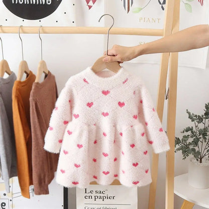 Fuzzy Sweater Valentines Heart Dress | Knit Material