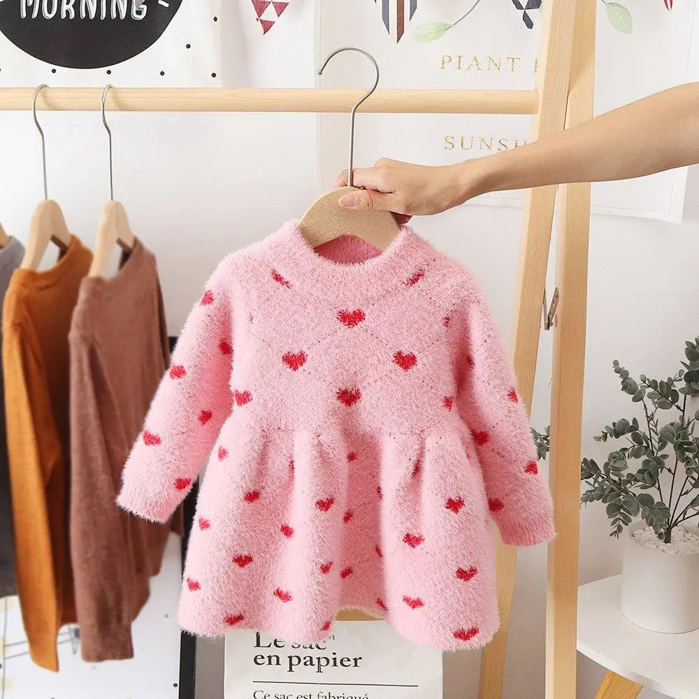 Fuzzy Sweater Valentines Heart Dress | Knit Material