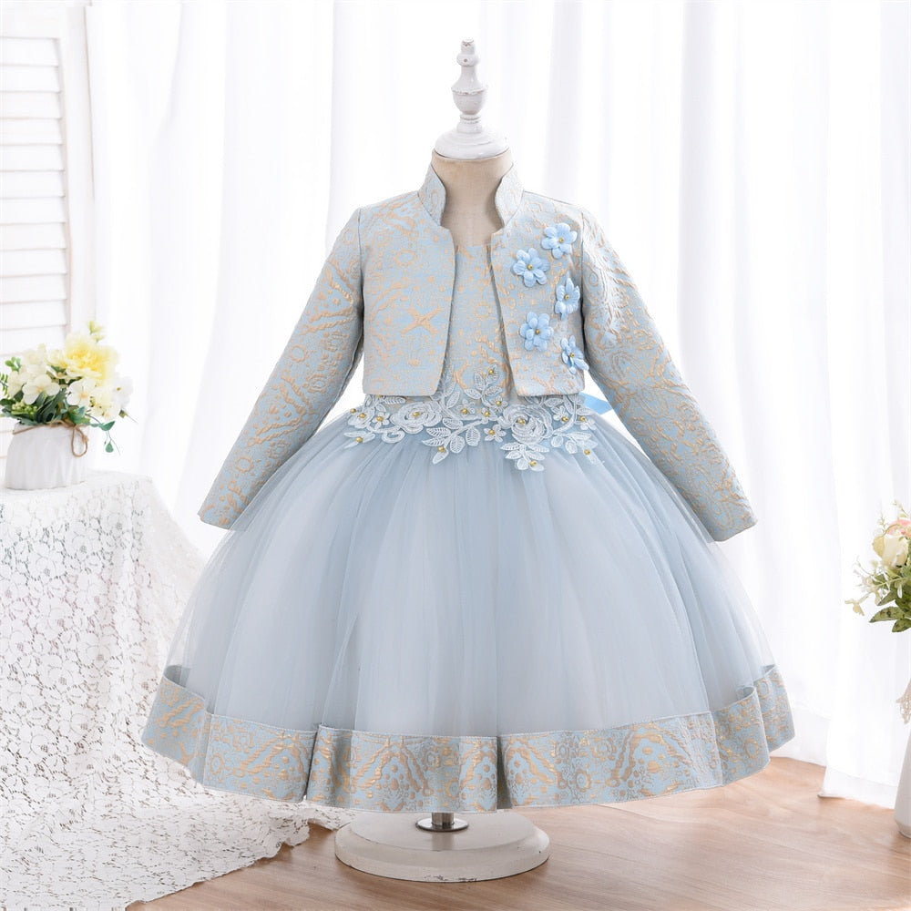 Jacquard Three Piece Dress | Elegant Ball Gown for Girls itsykitschycoo