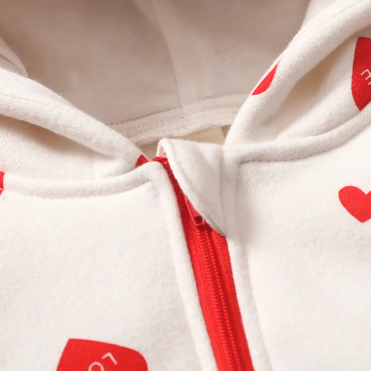 Valentine's Day Girls Rompers | Heart Printed Zipper Front Romper with Hood