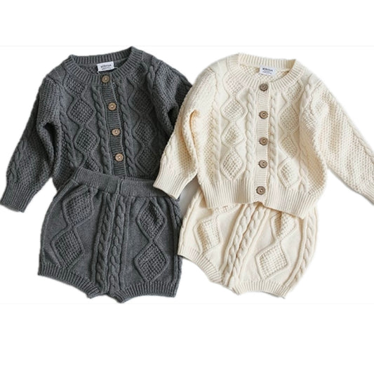 Baby Cable Knit Cardigan & Shorts Set | Cozy Elegance for Little Ones
