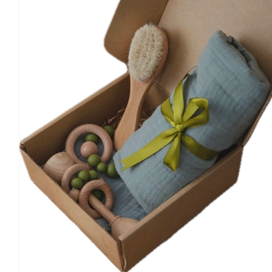 Baby Gift Sets | Charmingly Packaged Blanket, Rattle, Brush, and Wooden Teether
