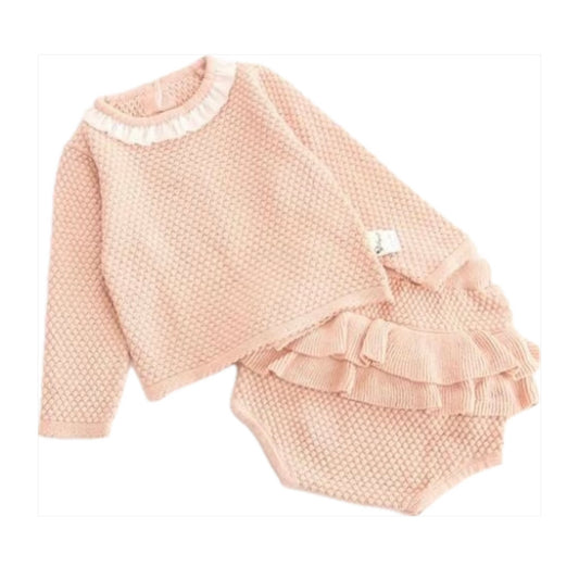 Baby Knit Sweater + Ruffle Bloomer Set | Cozy Elegance for Little Ones