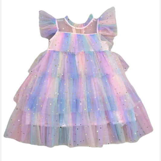 Girls Tulle Dress | Dress Rainbow Colored Sleeveless Layered