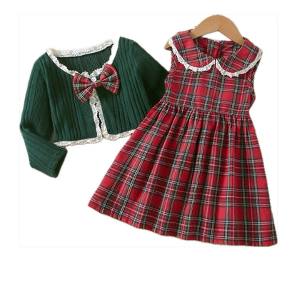 Plaid Christmas Dress Sets for Girls | Toddler Long Sleeve Cardigan Set