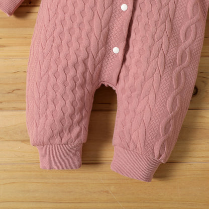 Cozy Baby Romper with Ears Hood | Solid Color Long Sleeve