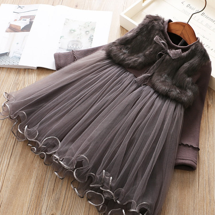 Winter Dress with Faux Fur Vest | Stylish A-line Dress for Girls itsykitschycoo