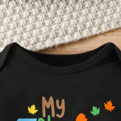 My First Baby Thanksgiving Outfits | Romper, Turkey Printed Pants, and Hat