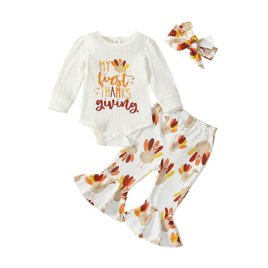 Thanksgiving Day Baby Girl Outfits |  'My First Thanksgiving' Set