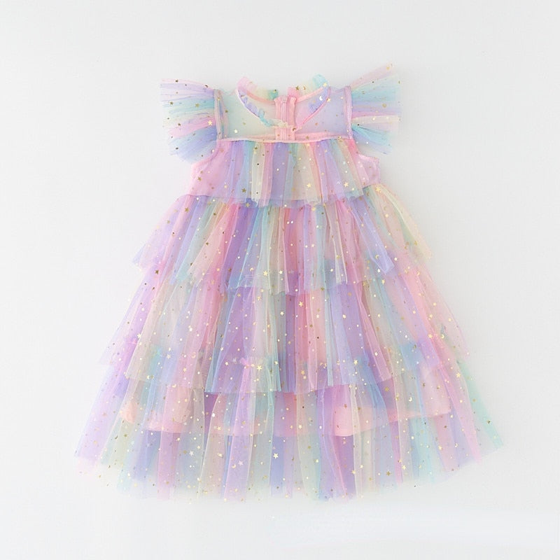 Girls Tulle Dress | Dress Rainbow Colored Sleeveless Layered itsykitschycoo