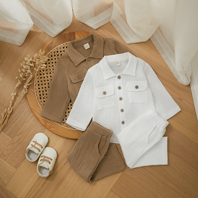 Linen Casual Outfits | Long Sleeve Button Down Shirt & Pants Set