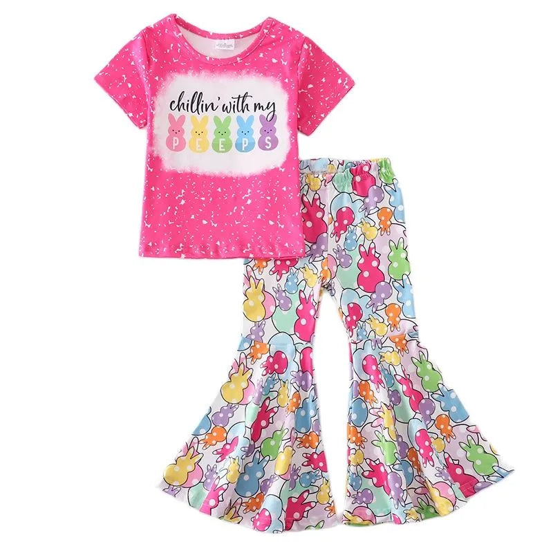 Pink 'Chillin with my Peeps' Shirt and Peep Bell Bottoms | Easter Set for Baby, Toddlers, and Children