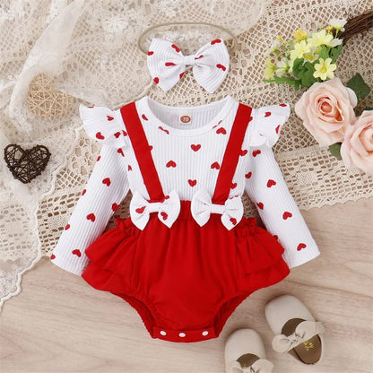 Valentine's Day Infant Girls Romper | Baby Bodysuit with Bow Headband