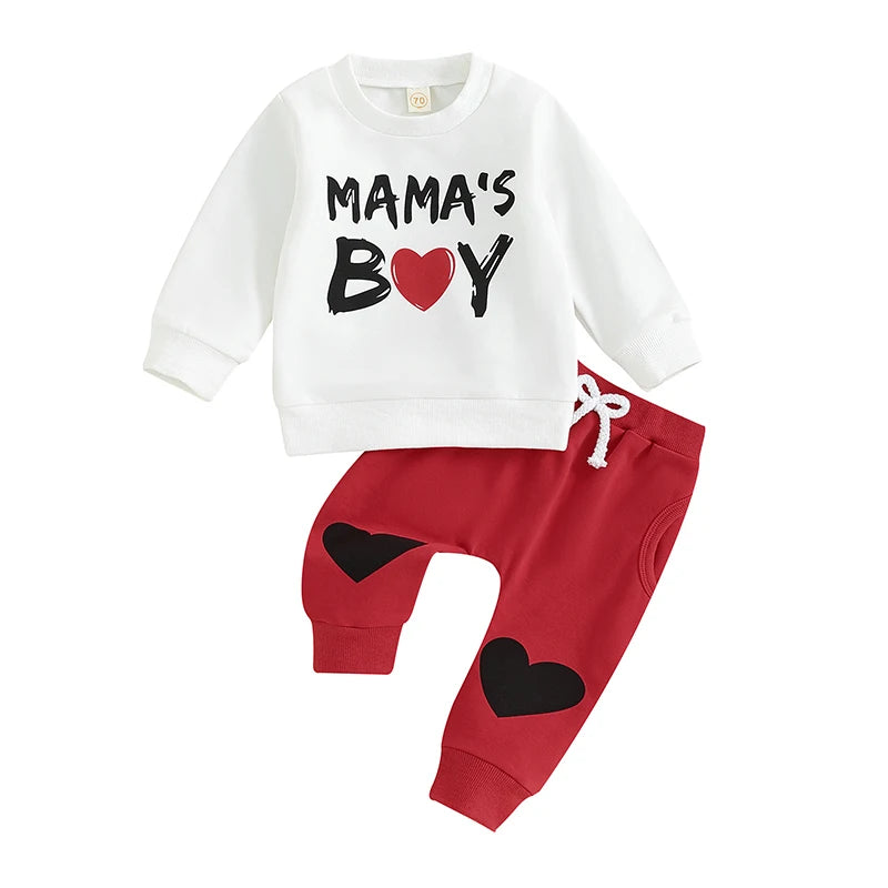 Baby Boy Valentine’s Day Outfit | Long Sleeve Sweatshirt + Heart Patch Jogger Set