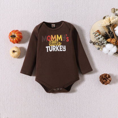 My First Baby Thanksgiving Outfits | Romper, Turkey Printed Pants, and Hat