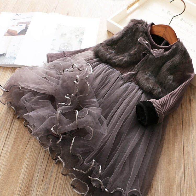 Winter Dress with Faux Fur Vest | Stylish A-line Dress for Girls itsykitschycoo