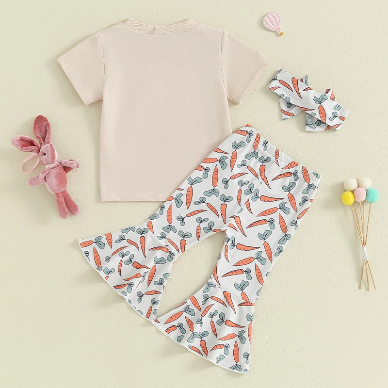 Adorable Toddler Girls Easter Outfits | Peter Rabbit Print T-Shirts + Carrot Flare Pants Set