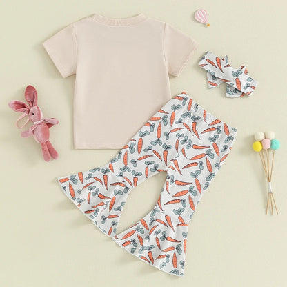 Adorable Toddler Girls Easter Outfits | Peter Rabbit Print T-Shirts + Carrot Flare Pants Set