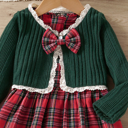 Plaid Christmas Dress Sets for Girls | Toddler Long Sleeve Cardigan Set