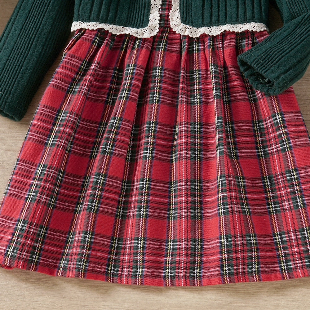 Plaid Christmas Dress Sets for Girls | Toddler Long Sleeve Cardigan Set