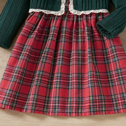 Plaid Christmas Dress Sets for Girls | Toddler Long Sleeve Cardigan Set