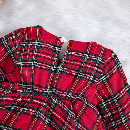 Festive Plaid Print Romper Dress with Adorable Bow | Perfect for Baby Girls this Christmas