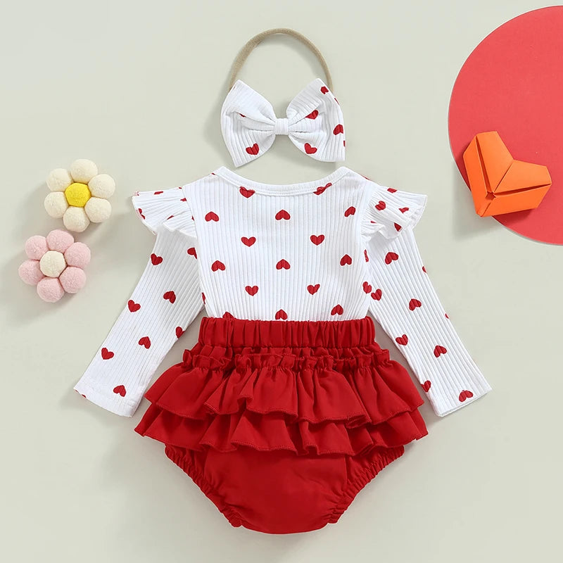 Valentine's Day Infant Girls Romper | Baby Bodysuit with Bow Headband