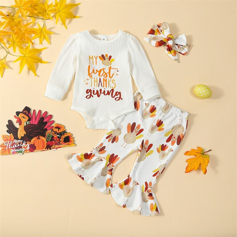 Thanksgiving Day Baby Girl Outfits |  'My First Thanksgiving' Set