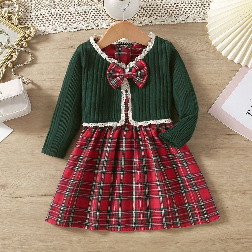 Plaid Christmas Dress Sets for Girls | Toddler Long Sleeve Cardigan Set