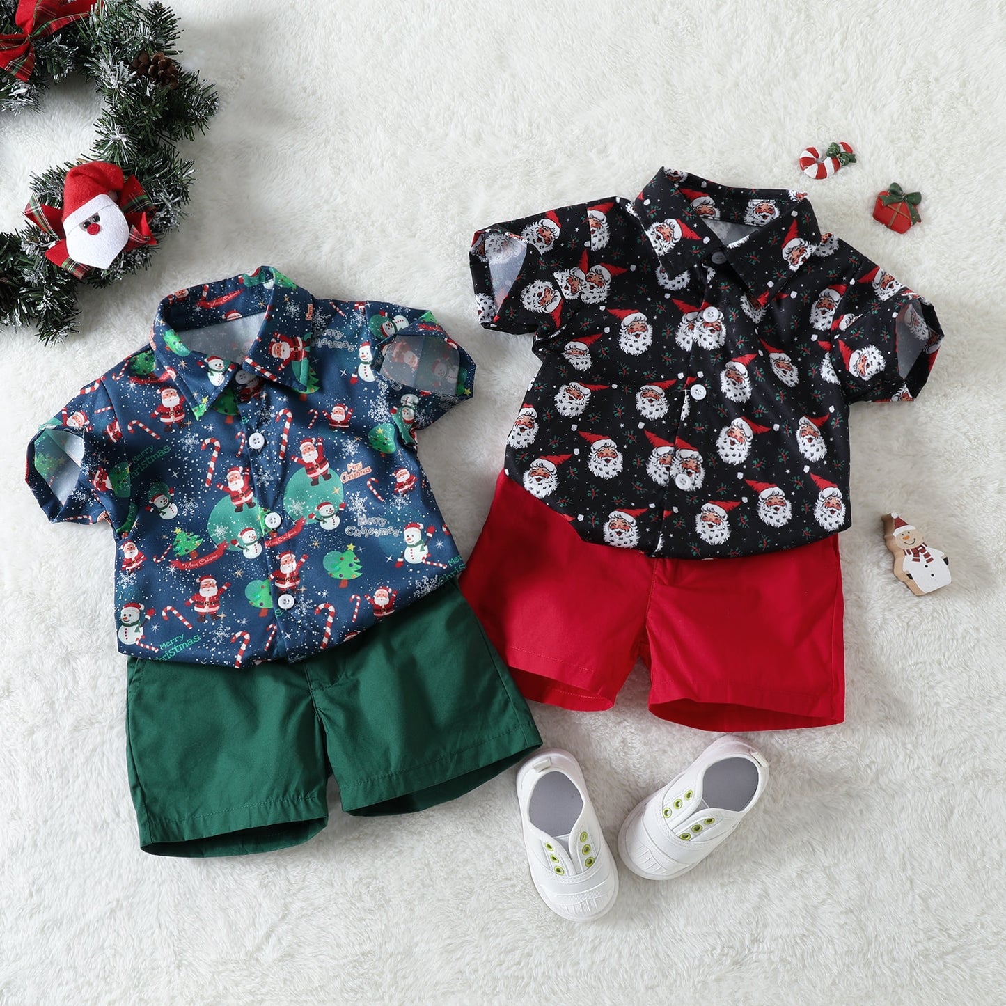 Boys Christmas Outfits | Short Sleeve Button-Up & Short Sets