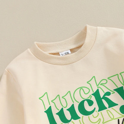 Lucky Charm Toddler Boy St. Patrick's Day Outfit | Long Sleeve Sweatshirt & Black Sweatpants Set