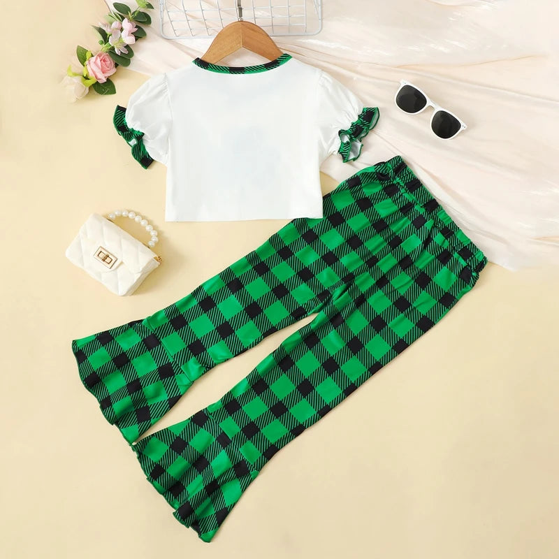 Toddler Girl St. Patrick's Day Outfit | Long Sleeve Crop Top and Matching Bellbottoms