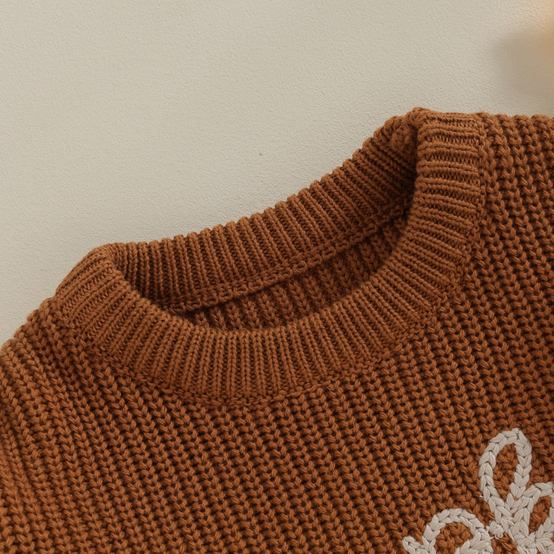 Festive Pumpkin Embroidered Autumn Sweaters | Long Sleeve Crewneck Pullover