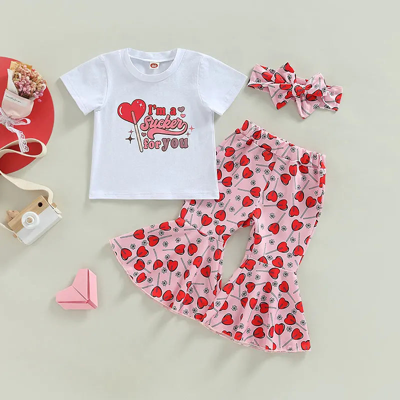 'I'm a Sucker for You' Top and Bell-Bottom Pants Set |Valentines Day Outfit